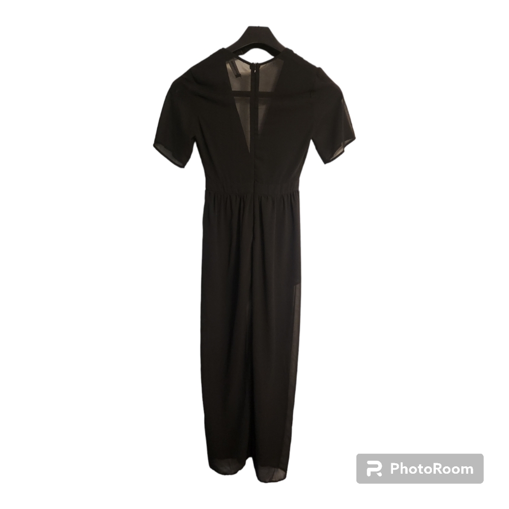 Prettylittlething Black Maxi Overlay Romper Sheer Skirt Sleeves Women's Size 6